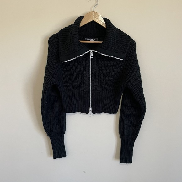 Urban Outfitters Sweaters - Urban Outfitters UO Sunny Collared Zip-Up Cardigan‎ Size XS Black Long Sleeve